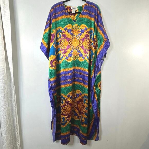 WINLAR Women Maci Dress Tunic Multicolor Satin Paisley Beach OS Boho Summer New - Picture 1 of 8